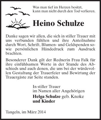 Traueranzeige von Heino Schulze von Uelzen