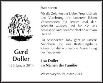 Traueranzeige von Gerd Doller von Uelzen