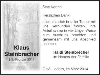 Traueranzeige von Klaus Steinbrecher von Uelzen