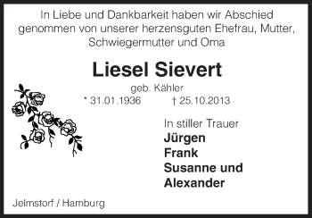 Traueranzeige von Liesel Sievert von Uelzen