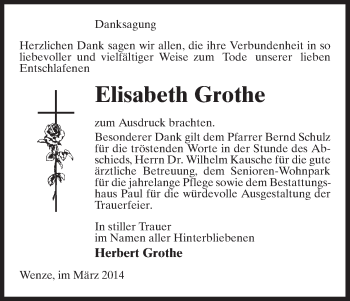 Traueranzeige von Elisabeth Grothe von Uelzen