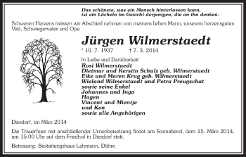 Traueranzeige von Jürgen Wilmerstaedt von Uelzen