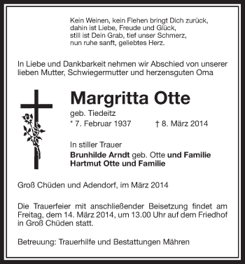 Traueranzeige von Marg ritta Otte von Uelzen