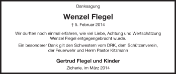 Traueranzeige von Wenzel Flegel von Uelzen