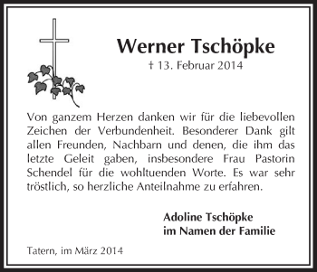 Traueranzeige von Werner Tschöpke von Uelzen