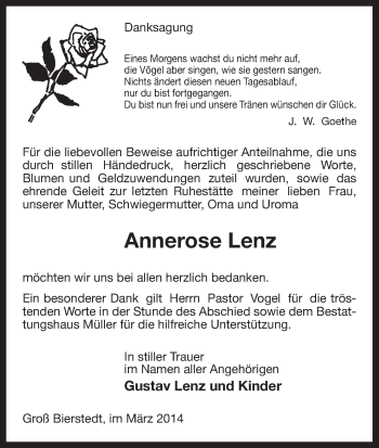 Traueranzeige von Annerose Lenz von Uelzen