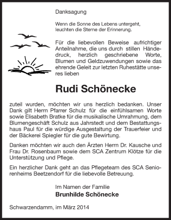 Traueranzeige von Rudi Schönecke von Uelzen