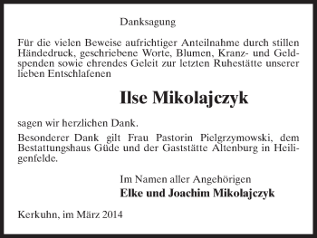 Traueranzeige von Ilse Mikolajczyk von Uelzen