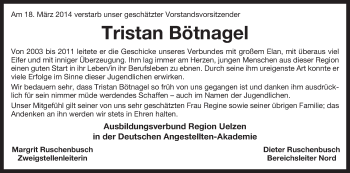 Traueranzeige von Tristan Bötnagel von Uelzen