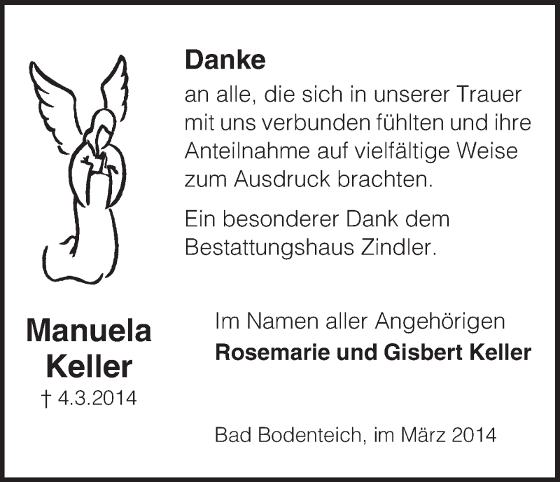  Traueranzeige für Manuela Keller vom 29.03.2014 aus Uelzen