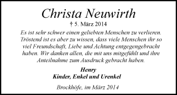 Traueranzeige von Christa Neuwirth von Uelzen