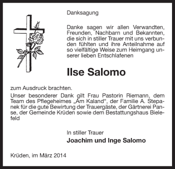 Traueranzeige von Ilse Salomo von Uelzen