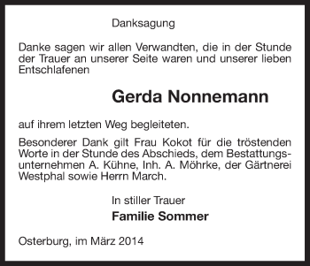 Traueranzeige von Gerda Nonnemann von Uelzen