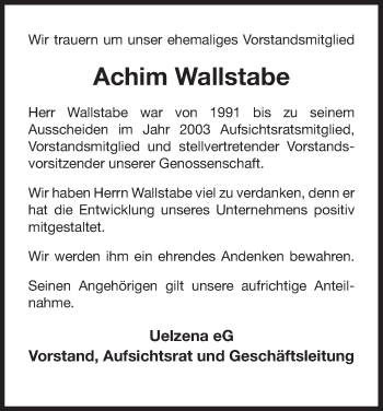 Traueranzeige von Achim Wallstabe von Uelzen