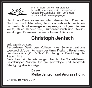 Traueranzeige von Christoph Jentsch von Uelzen