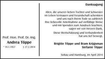 Traueranzeige von Andrea Töppe von Uelzen