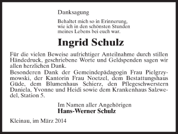 Traueranzeige von Ingrid Schulz von Uelzen