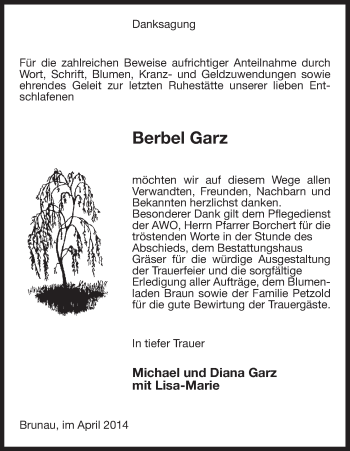 Traueranzeige von Berbel Garz von Uelzen