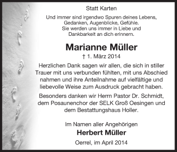 Traueranzeige von Marianne Müller von Uelzen