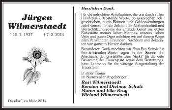 Traueranzeige von Jürgen Wilmerstaedt von Uelzen