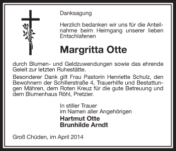 Traueranzeige von Margritta Otte von Uelzen