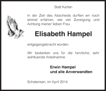 Traueranzeige von Elisabeth Hampel von Uelzen