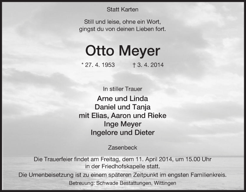  Traueranzeige für Otto Meyer vom 05.04.2014 aus Uelzen