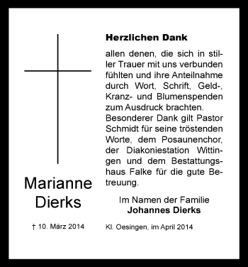 Traueranzeige von Marianne Dierks von Uelzen