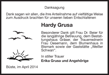 Traueranzeige von Hardy Grusa von Uelzen