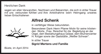 Traueranzeige von Alfred Schenk von Uelzen