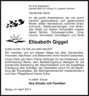 Traueranzeige von Elisabeth Giggel von Uelzen