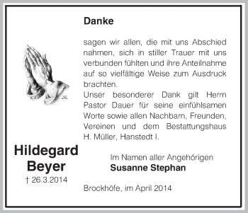 Traueranzeige von Hildegard Beyer von Uelzen