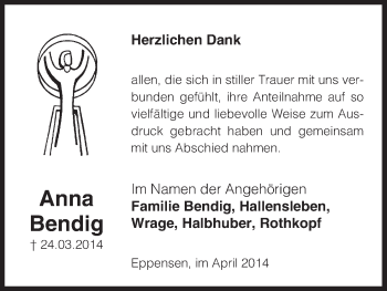 Traueranzeige von Anna Bendig von Uelzen