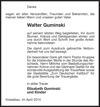 Traueranzeige von Walter Guminski von Uelzen