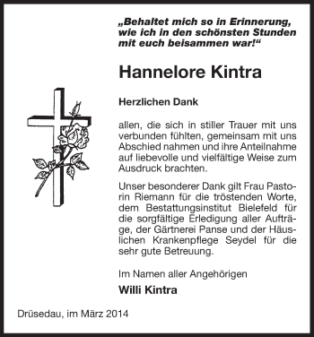 Traueranzeige von Hannelore Kintra von Uelzen