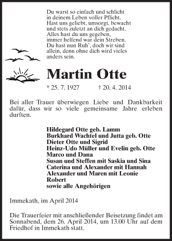 Traueranzeige von Martin Otte von Uelzen