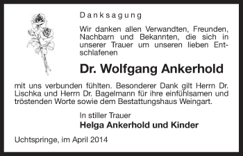 Traueranzeige von Wolfgang Ankerhold von Uelzen