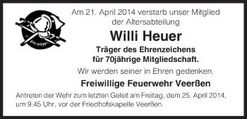 Traueranzeige von Willi Heuer von Uelzen