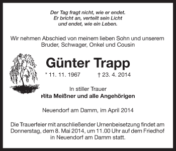 Traueranzeige von Günter Trapp von Uelzen