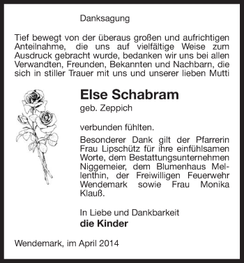 Traueranzeige von Else Schabram von Uelzen