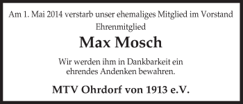 Traueranzeige von Max Mosch von Uelzen