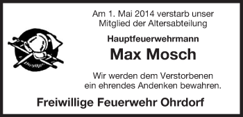 Traueranzeige von Max Mosch von Uelzen