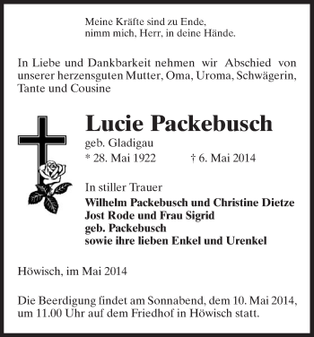 Traueranzeige von Lucie Packebusch von Uelzen