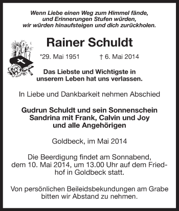 Traueranzeige von Rainer Schuldt von Uelzen