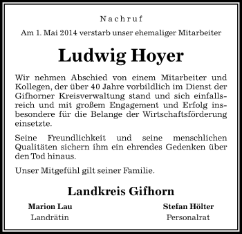 Traueranzeige von Ludwig Hoyer von Uelzen