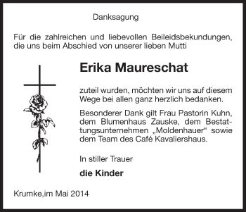 Traueranzeige von Erika Maureschat von Uelzen