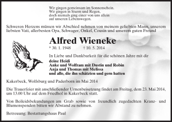 Traueranzeige von Alfred Wieneke von Uelzen