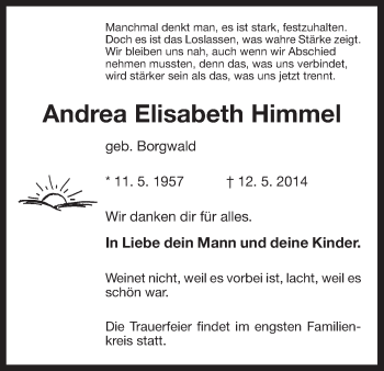 Traueranzeige von Andrea Elisabeth Himmel von Uelzen