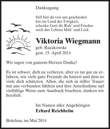 Traueranzeige von Viktoria Wiegmann von Uelzen