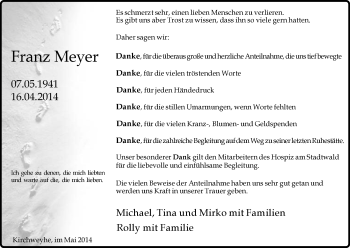 Traueranzeige von Franz Meyer von Uelzen